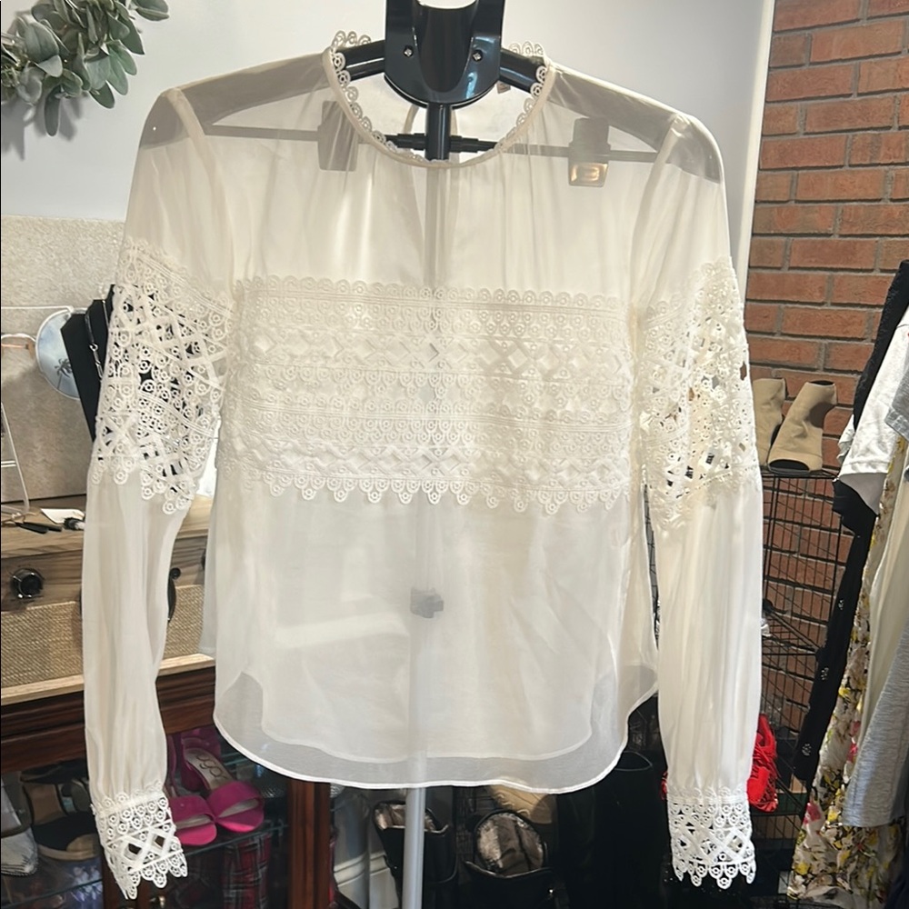 Endless Rose White Cropped Embellished Blouse with Peter Pan Collar